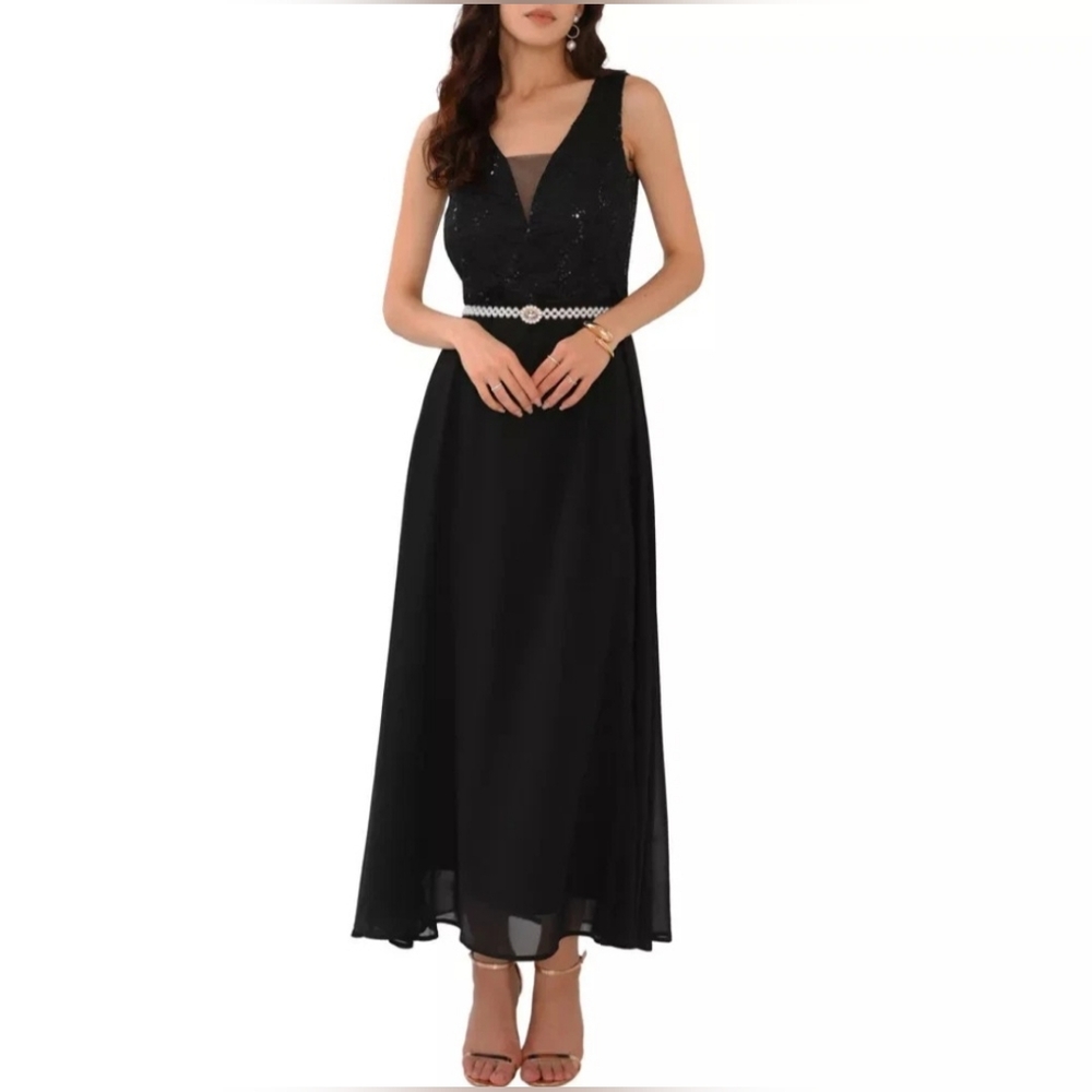 INSPIRE CHIC Women's Lace V Neck Sleeveless Cocktail Dress Black XL